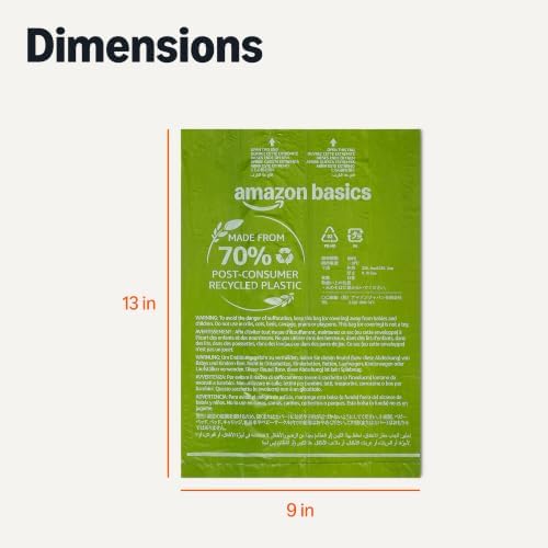 Amazon Basics Dog Poop Bags, 70% Recycled Material, Leak-Proof with Generous Length, 13 x 9 Inch, 900-Pack (60 Rolls), for Walks and Public Spaces