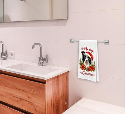 Christmas Border Collie Kitchen Dish Towels Dishcloth 16x24 Inches