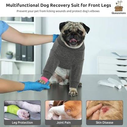 Queenmore Recovery Sleeve for Dogs Front Leg, Dog Recovery Sleeves, Dog Surgical Recovery Suit Female, Pet Elbow Protector Cone Collar Alternatives, Grey, XS