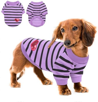 Queenmore Large Striped Dog Shirt,Soft Breathable Dog Shirt for Dogs Cats Boy Girl,Pet Clothes for All Season,Breathable Lightweight Pet Tshirt for Frenchie, Dachshund, Yorkie