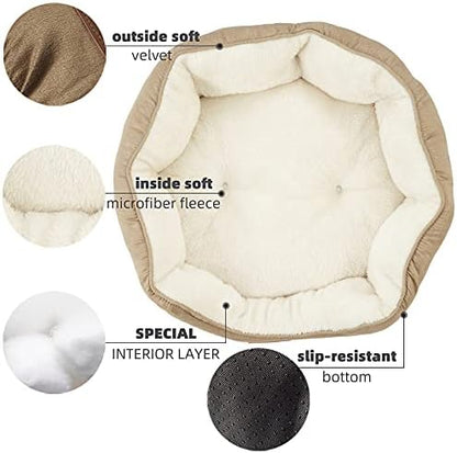 Asvin Medium Dog Bed for Medium Dogs, Cat Beds for Indoor Cats, Pet Bed for Puppy and Kitty, Extra Soft & Machine Washable with Anti-Slip & Water-Resistant Oxford Bottom, Light Brown, 25 inches