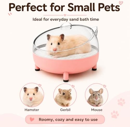 Meow&Woof Hamster Sand Bath Container, Large Sandbox Toilet Gerbil Batheoom, Tiny Chinchilla Dust Bathtub Sand Bath Box for Hamster Cage Accessories 5.2 Inch-Pink