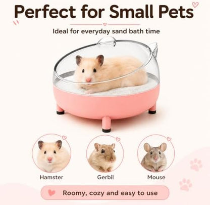 Meow&Woof Hamster Sand Bath Container, Large Sandbox Toilet Gerbil Batheoom, Tiny Chinchilla Dust Bathtub Sand Bath Box for Hamster Cage Accessories 5.2 Inch-Pink