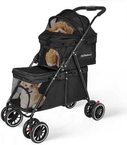 Double Pet Stroller for Dogs and Cats,Cat Strollers for 2 Cats,Black