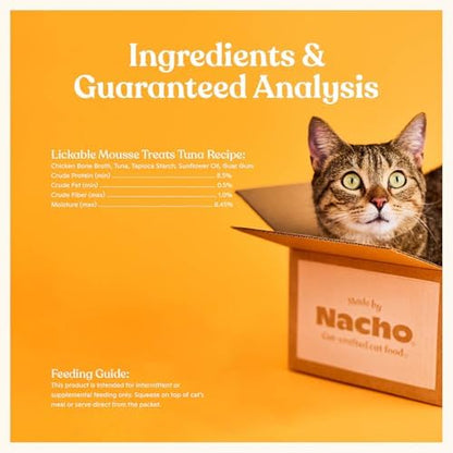 Made by Nacho Lickable Cat Treats Mousse Tubes 12 Count with Bone Broth Tuna Recipe (.5 oz) No Grains, Corn, Wheat or Soy