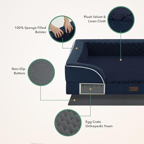 Orthopedic Dog Bed for Extra Large Dogs, Navy Blue, 48x30in