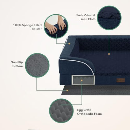 Orthopedic Dog Bed for Extra Large Dogs, Navy Blue, 48x30in