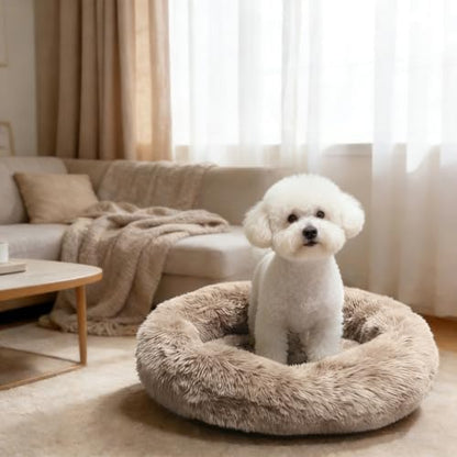 Comfort Donut Dog Bed for Small Dogs, Cat Bed & Pet Bed for Indoor Use, Medium Size with Soft Plush, Round Dog Beds for Large Dogs and Cats (Khaki, 20''Lx20''Wx8''Th)