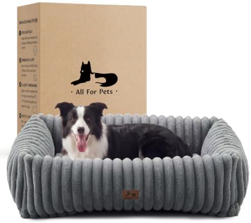 Dog Beds Large Sized Dog,Rectangle Orthopedic Pet Bed for Large Dog, Comfort Fluffy Memory Foam Dog Beds with Anti-Slip Bottom,Grey (35x25x9 inches)