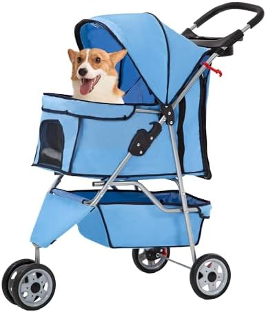 FDW | 3-Wheel Foldable Pet Stroller | Blue | Lightweight & Portable