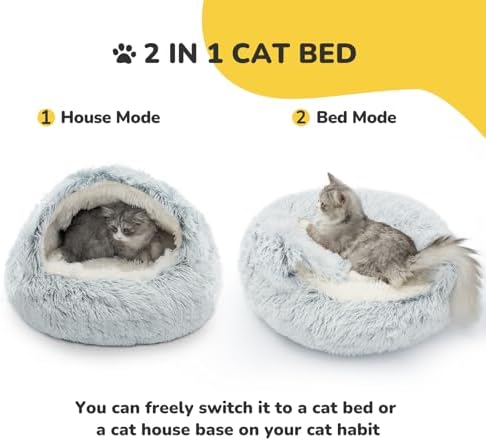 CATISM Cat Bed, Plush Hooded Cat Beds for Indoor Cats