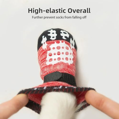 PUPTECK Anti-Slip Dog Socks with Double Sides Grips for Small Medium Large Dogs Hardwood Floors Prevents Licking, Dog Shoes for Hot Pavement Traction Control Paw Protector for Senior Dogs