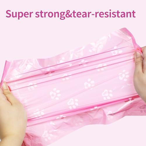 Toplive Dog Poop Waste Bags Set with Dispenser and Leash Clip, Leak-Proof Waste Bags for Outdoor Puppy Walking Cleanup, Poop Bags for Dog Doggy Cat Pet Replacement 18 Rolls (270 Bags), Pink
