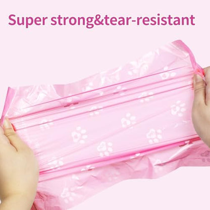 Toplive Dog Poop Waste Bags Set with Dispenser and Leash Clip, Leak-Proof Waste Bags for Outdoor Puppy Walking Cleanup, Poop Bags for Dog Doggy Cat Pet Replacement 18 Rolls (270 Bags), Pink
