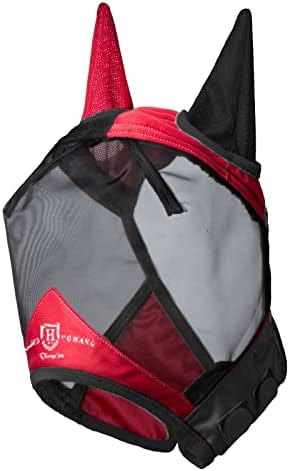 Harrison Howard Pro Luminous Horse Fly Mask Standard with Ears UV Protection for Horse Scarlet Red/Black XL Extra Full Size