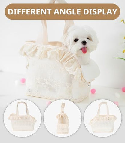 ONECUTE Dog Carrier for Small Dogs Rabbit cat with Lace Design, Cotton Bag, Dog Carrier Soft Sided, Collapsible Travel Puppy Carrier (Beige, 9.4" L x 5.9" W x 9.4" H)