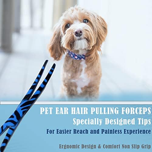 Dog Pet Ear/Nose Hair Puller Grooming Hemostat Locking Forceps Curved Pliers, 5.5" (14cm) Full Serrated Clamps Stainless Steel (Blue Candy Swirls)