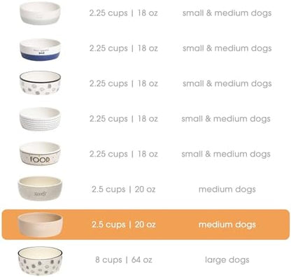 Pearhead Ceramic Dog Bowl - Neutral Taupe Woof Design, 20 oz