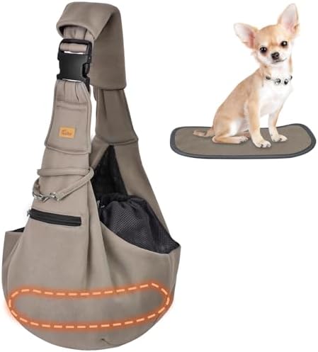 CUBY Adjustable Dog Cat Sling Carrier with Padded Hard Bottom Pet Carrier Sling Soft Carrying Puppy Bag for Small Dogs Cats Outdoor Travel(Khaki Senior)