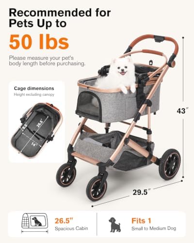 Pet Stroller with Detachable Carrier, Shock-Absorbing & Foldable