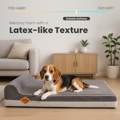 Laifug Orthopedic Dog Beds for Large Dogs,3" Memory Foam Dog Beds,Durable Water Proof Liner Removable and Washable, Nonskid Bottom, Grey 34"x22"x5.5"