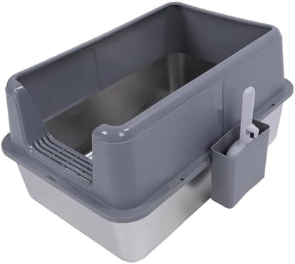 Aramox Half Clad Stainless Steel Cat Bedroom with Metal with High Metal for Cats for Animal Owners and Their Like Friends Closed. (Grey)