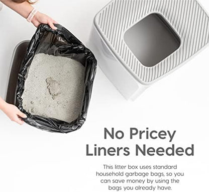 IRIS USA Cat Litter Box, Top Entry, Dog Proof, Covered, Scoop, Gray