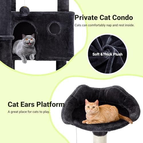 Allewie 64 Inches Multi-Level Cat Tree Tower for Indoor Cats, Dark Grey