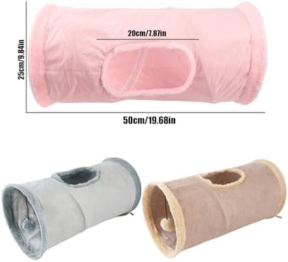 Cat Tunnel,Indoor Cat Play Tube Toys with Play Ball,Durable Collapsible Rabbit Hideaway Tunnel for Kitten,Bunny, Guinea Pig, Rat, Hamster, Ferret, Chinchilla (Khaki)