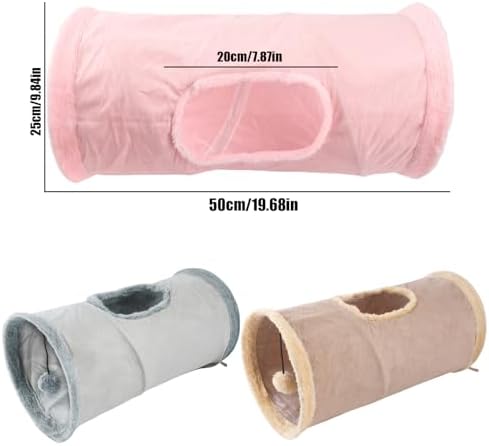 Cat Tunnel,Indoor Cat Play Tube Toys with Play Ball,Durable Collapsible Rabbit Hideaway Tunnel for Kitten,Bunny, Guinea Pig, Rat, Hamster, Ferret, Chinchilla (Khaki)