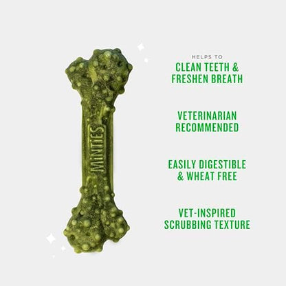 Minties Dental Chews for Dogs, 40 Count, Vet-Recommended Mint-Flavored Dental Dog Treats for Medium Dogs, Bones Clean Teeth, Fight Bad Breath, and Removes Plaque and Tartar