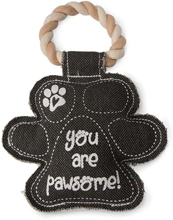 Pavilion Gift Company Gray Paw Print You are Pawsome! Canvas and Rope Dog Squeaky Toy
