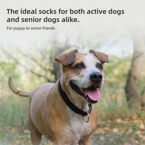 PUPTECK Anti-Slip Dog Socks with Double Sides Grips for Small Medium Large Dogs Hardwood Floors Prevents Licking, Dog Shoes for Hot Pavement Traction Control for Senior Dogs, Halloween Black L