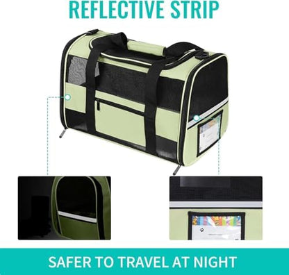 Soft Side Cat Carrier Airline Approved for Puppy Kitten Dog Carriers for Small Medium Cats Under 15lb, Collapsible TSA Approved Travel Pet Carrier, Green