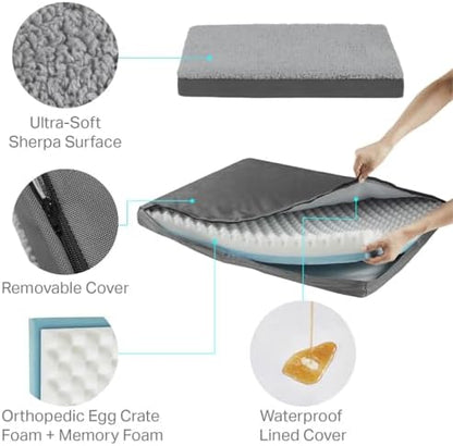 Friends Forever Orthopedic Dog Bed, Cooling Dog Beds with Removable Washable Cover, Reversible Pet Bed Mat with Memory Foam, Washable Removable Cover, Kato Grey, 36x27x3