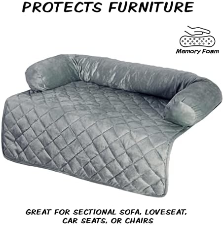 Couch Cover for Dogs - 30x30.5 Water-Resistant Pet Furniture Protector with Memory Foam Bolster and Quilted Fabric - Pet Supplies by PETMAKER (Gray)