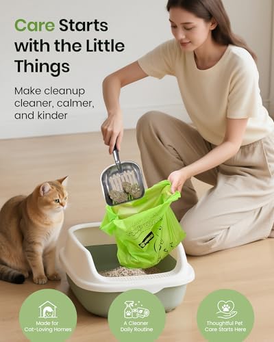 Cat Litter Bags for Poop, Certified Compostable Cat Waste Disposal Bag, Leakproof Durable and Unscented Large to Fit Any Scoop Strengthen Dog Poop Bag- 100 Count