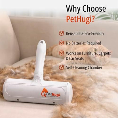 3-in-1 Pet Hair Remover Set with Cleaning Brush and Detailer Scraper - Reusable Roller for Couch, Furniture, Dog & Cat Hair - Self Cleaning Lint Remover Tool for Carpet, Sofa & Bedding