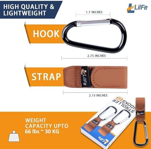 2 Pcs Brown Baby Stroller Hooks for Hanging | Multipurpose Stroller Straps with Durable and Stylish Stroller Clips for Diaper Bags | The Perfect Mummy Hook for Pram, Wheelchair, Shopping and Pet Carts