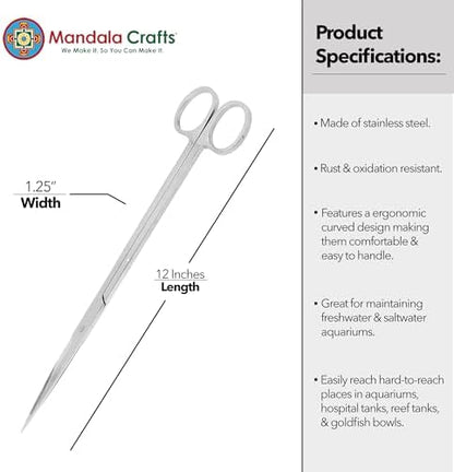 Mandala Crafts Stainless Steel 12" Straight Fish Tanks Aquarium Scissors