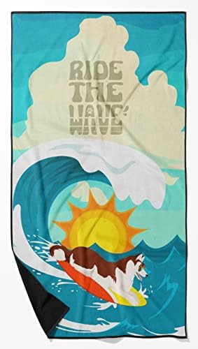 Caroline's Treasures MLM1275TWL3060 Surfer Dog Red White Siberian Husky Premium Beach Towel Oversized Towel Beach Blanket, Pool, Beach Essentials, Yoga, Premium Bath Towel, Quick Dry Plush