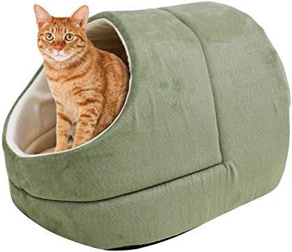 Self Warming Burrow Cat Bed, Washable Pet Hideway House