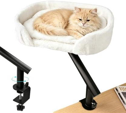Clamp-On Desk Cat Bed, 16"x12" Cat Spacious Nest, White