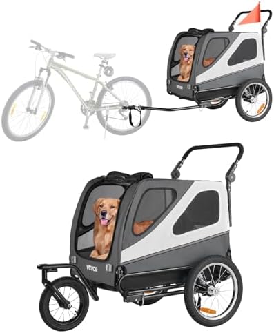 VEVOR Dog Bike Trailer, Supports up to 100 lbs, 2-in-1 Pet Stroller Cart Bicycle Carrier for Small & Large Dogs, Easy Folding Frame with Quick Release Wheel, Universal Bicycle Coupler, Internal Leash