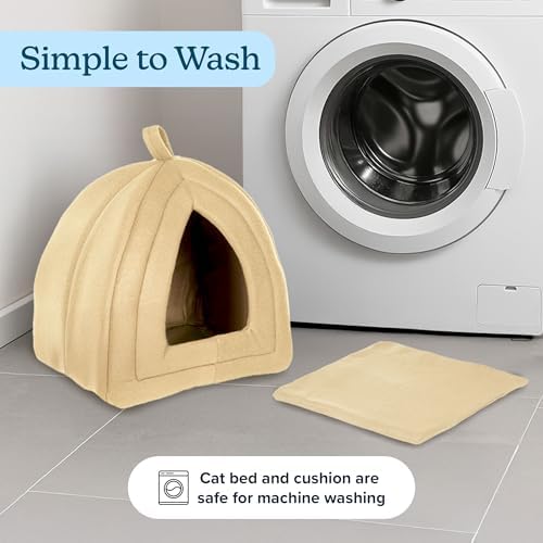 Cat House - Indoor Bed with Removable Foam Cushion - Pet Tent for Puppies, Rabbits, Guinea Pigs, Hedgehogs, and Other Small Animals by PETMAKER (Tan)