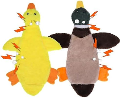 PAWCHIE Squeaky Dog Toys for Small Medium Large Dogs, No Stuffing Crinkle Puppy Toy,Soft Pet Plush Teething Toys 2 Pcs Mess-Free Interactive Chew Toy for Boredom Best Birthday Gift, Yellow & Wild Duck