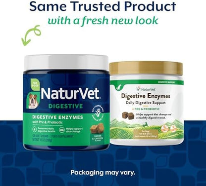 NaturVet – Digestive Enzymes - Plus Probiotics & Prebiotics – Helps Support Diet Change & A Healthy Digestive Tract – for Dogs & Cats (Soft Chews, 120 Count) (Pack of 2)
