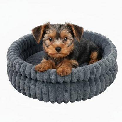 Calming Dog Beds for Small Dogs, Faux Rabbit Fur Round Anti-Anxiety Pet Bed for Kittens & Puppies, Fluffy Puppy Bed with Washable Cushion & Detachable Cover, 20"