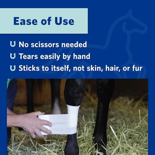 OVIK Health PowerFlex Equine – Extra Strong Self-Adhering Bandage Wrap – Wound Care, Compression & Support Bandage for Horses, Cows & Dogs – No Chew, 4 inch, 4 Rolls (Resealable Case)