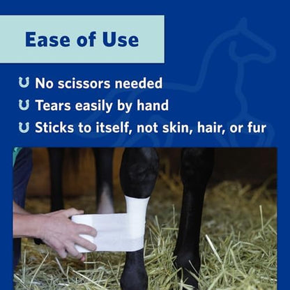 OVIK Health PowerFlex Equine – Extra Strong Self-Adhering Bandage Wrap – Wound Care, Compression & Support Bandage for Horses, Cows & Dogs – No Chew, 4 inch, 4 Rolls (Resealable Case)